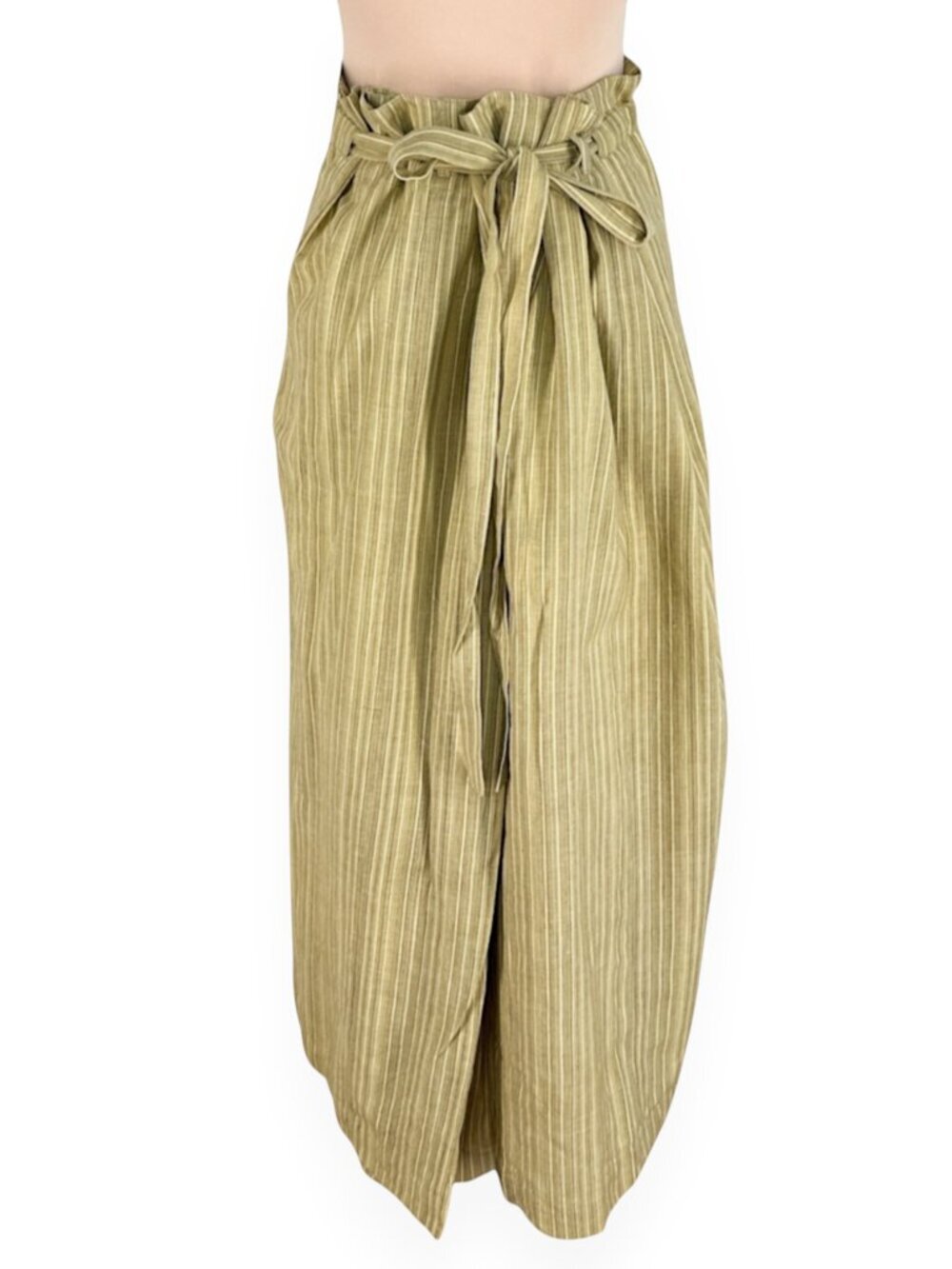 J. Peterman Vintage Gold Cream Stripe That's A Wrap Skirt Summer Midi NWT New L